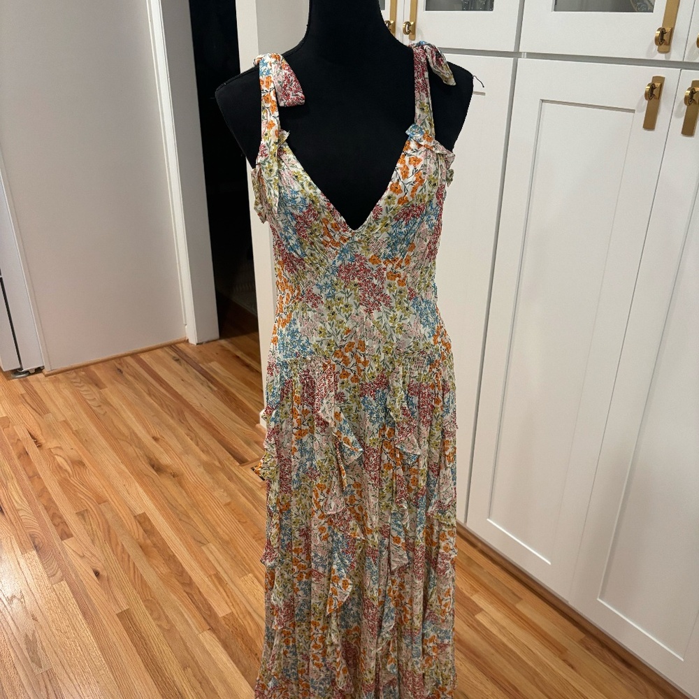 Like New Rebecca Taylor Floral Sleeveless Maxi Dress with Shoulder Ties, Size 6